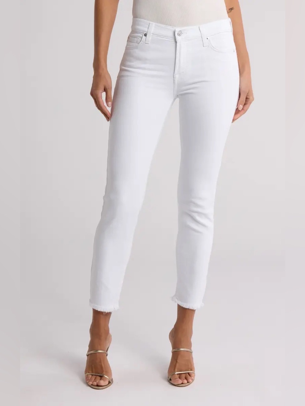 Jen 7 by For All Mankind Roxanne Ankle Jean White Raw Hem Size 25 NWT